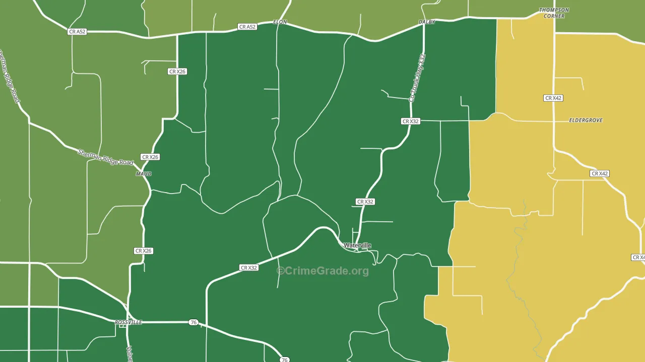 Waterville, IA Map of Vehicle Theft Rates