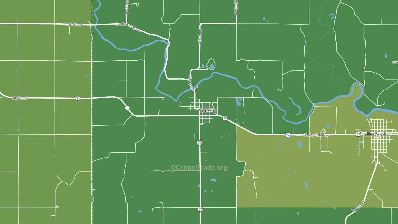 Waterville, KS Map of Vehicle Theft Rates