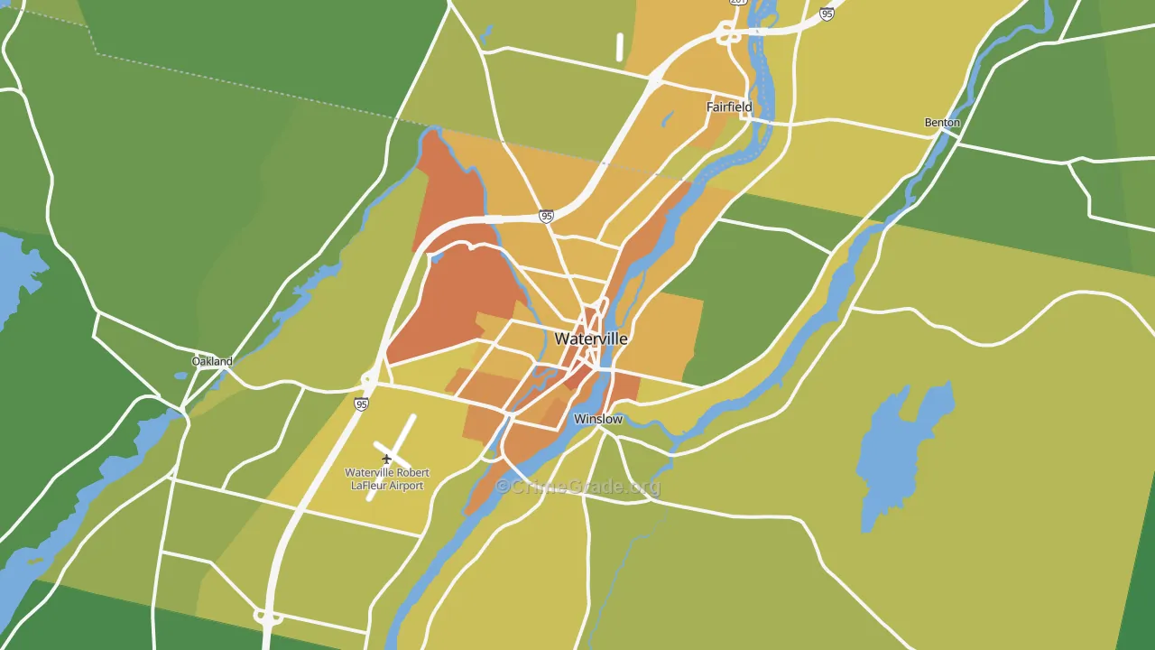 Waterville, ME Map of Vehicle Theft Rates