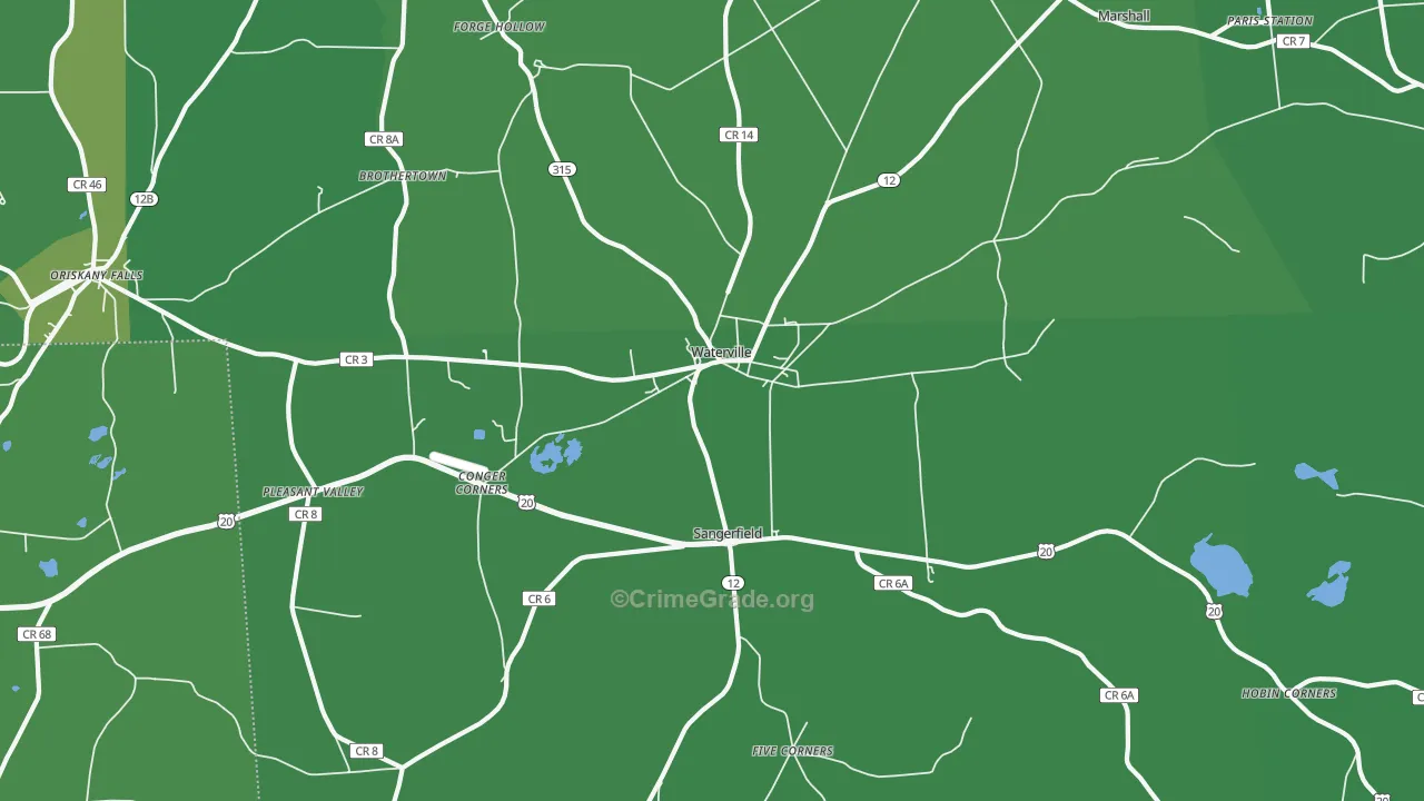 Waterville, NY Map of Vehicle Theft Rates