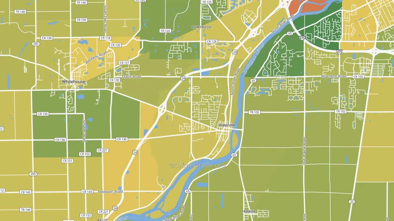 Waterville, OH Map of Vehicle Theft Rates