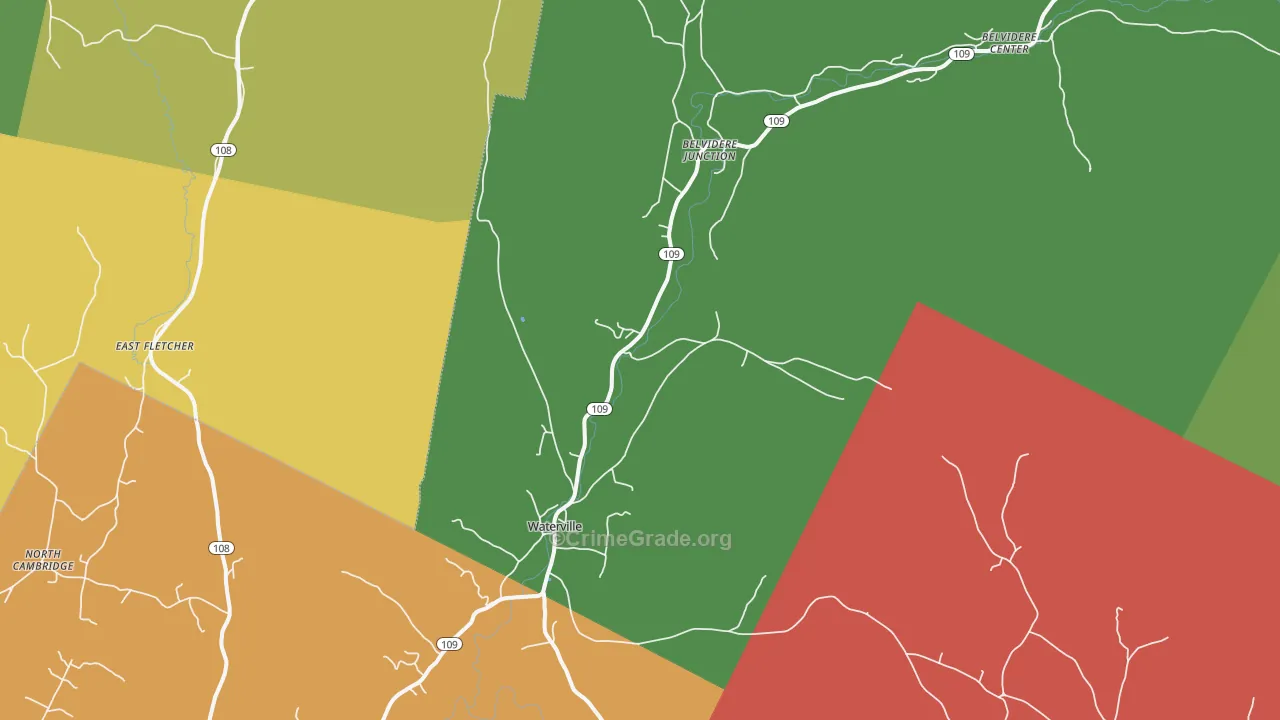 Waterville, VT Map of Vehicle Theft Rates