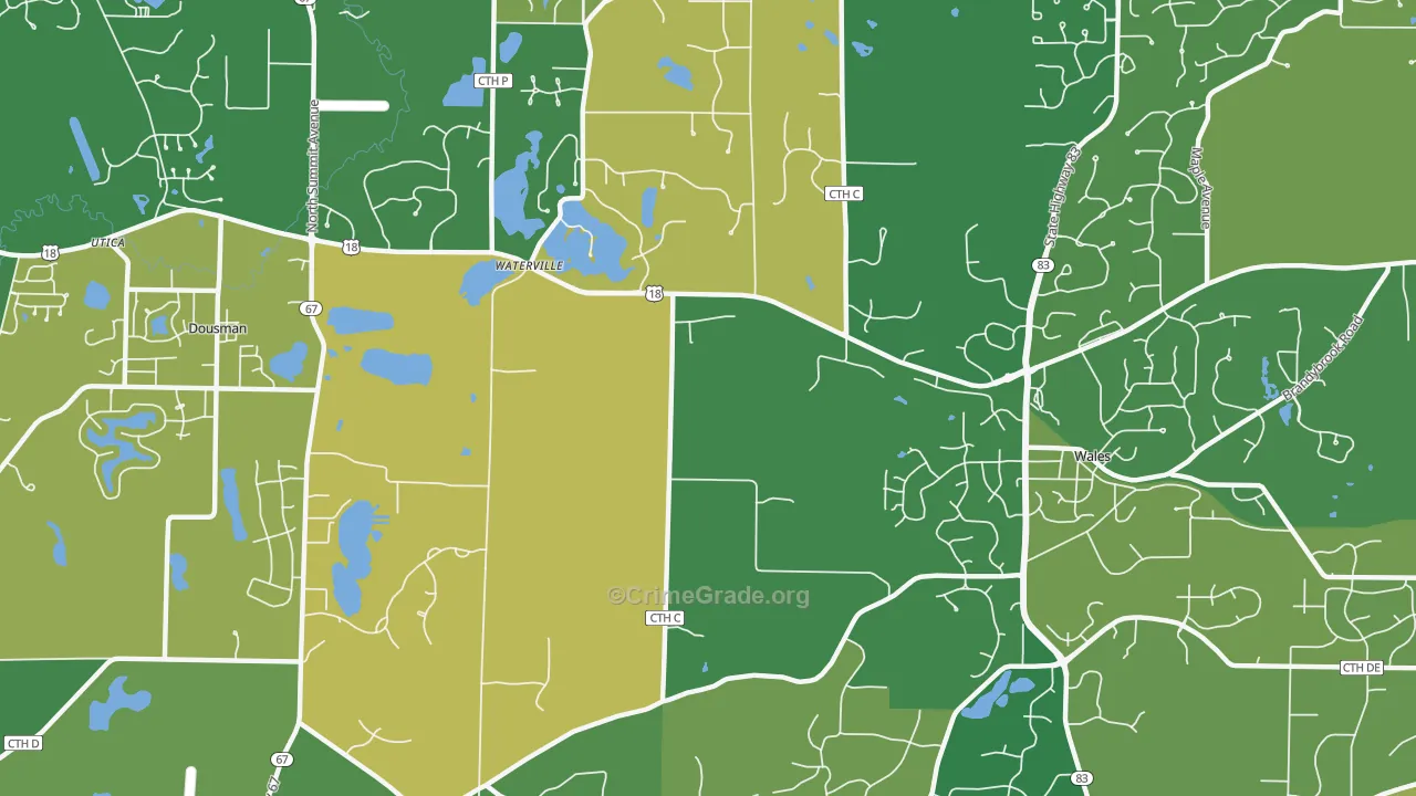 Waterville, WI Map of Vehicle Theft Rates