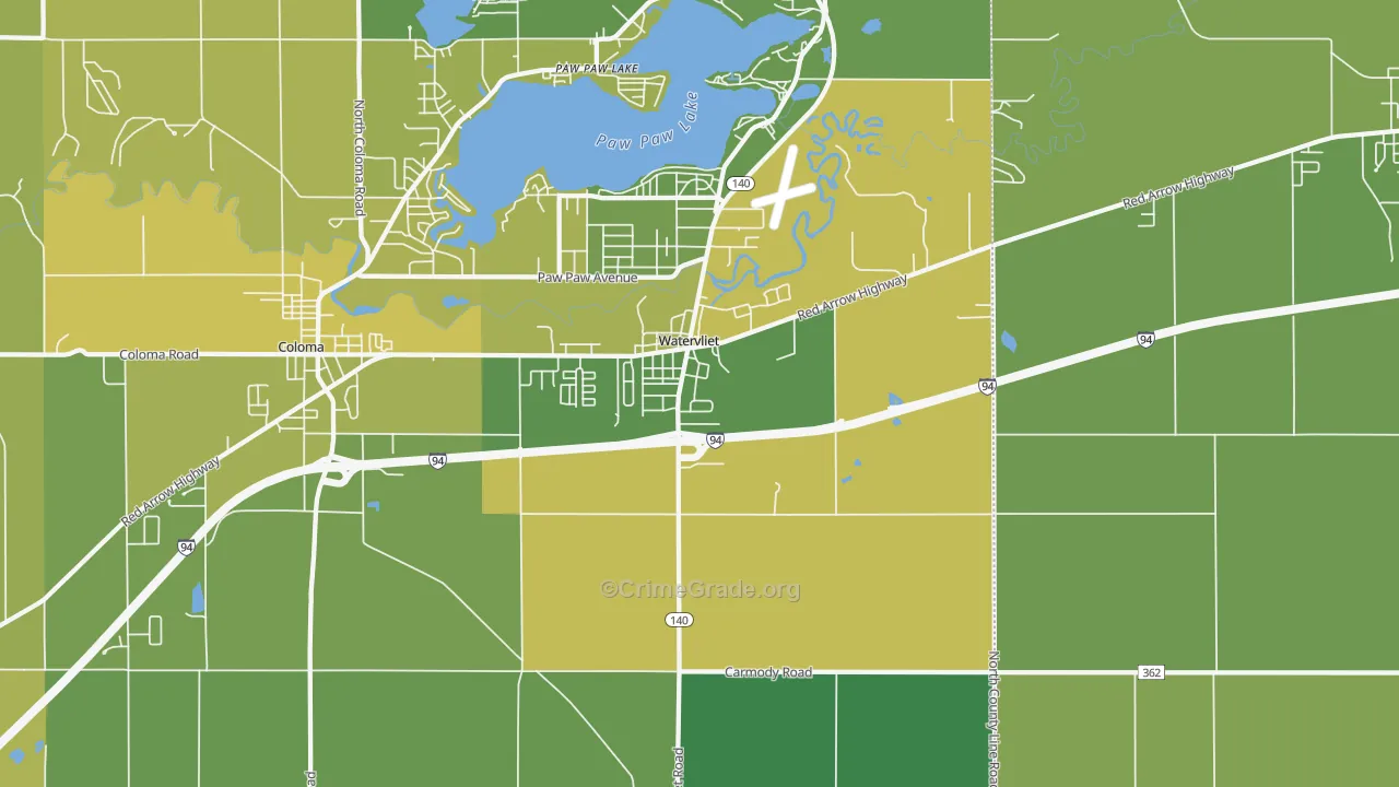 Watervliet, MI Map of Vehicle Theft Rates