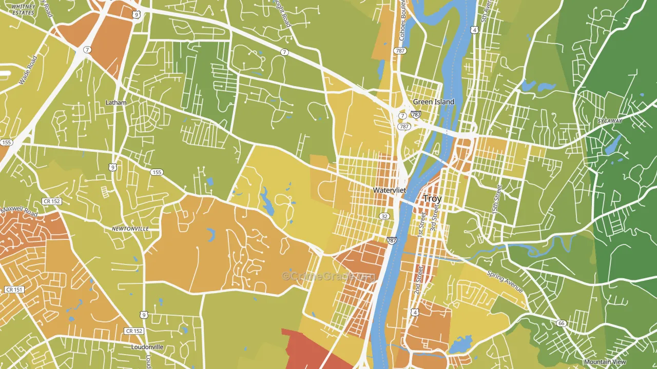 Watervliet, NY Map of Vehicle Theft Rates