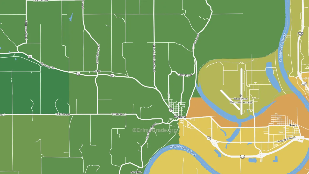 Wathena, KS Map of Vehicle Theft Rates