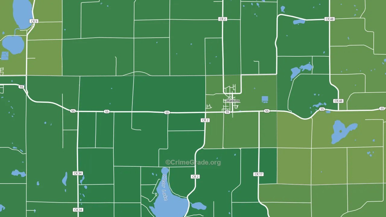 Watkins, MN Map of Vehicle Theft Rates