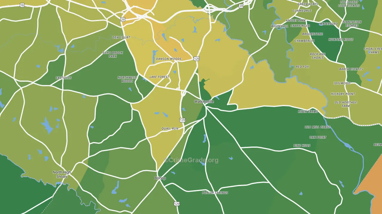 Watkinsville, GA Map of Vehicle Theft Rates