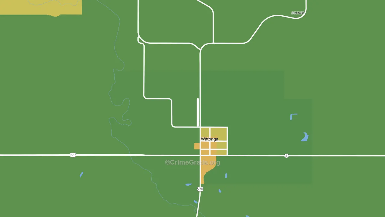 Watonga, OK Map of Vehicle Theft Rates