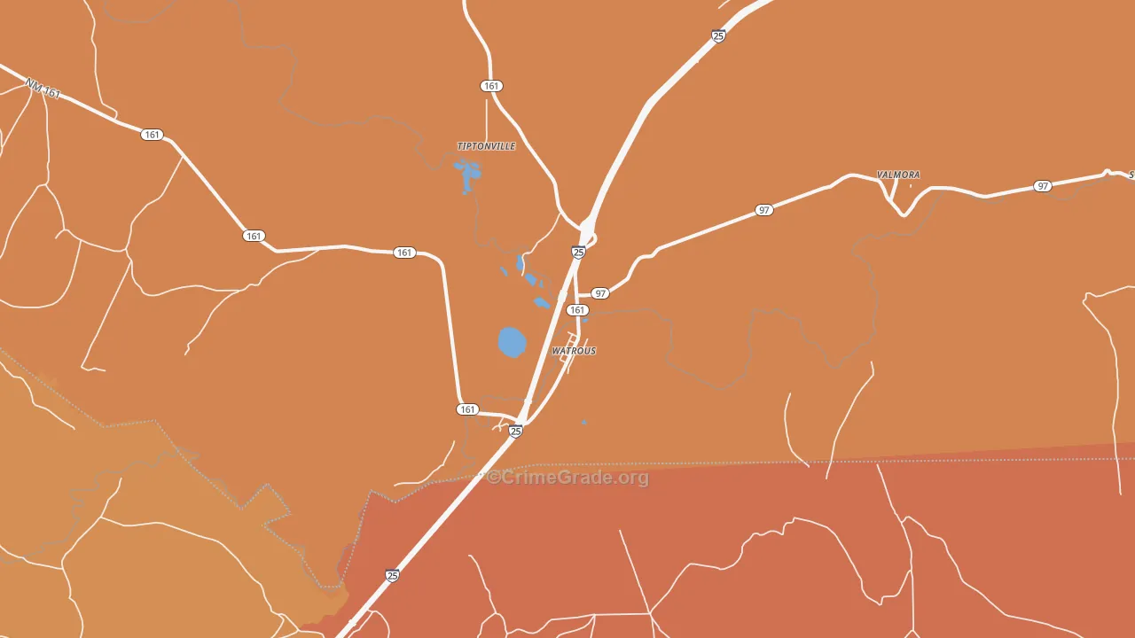 Watrous, NM Map of Vehicle Theft Rates