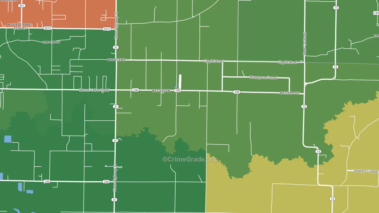 Wattensaw, AR Map of Vehicle Theft Rates