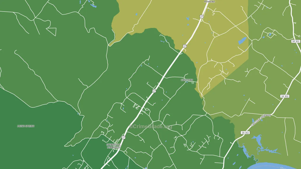 Watts Bar Dam, TN Map of Vehicle Theft Rates