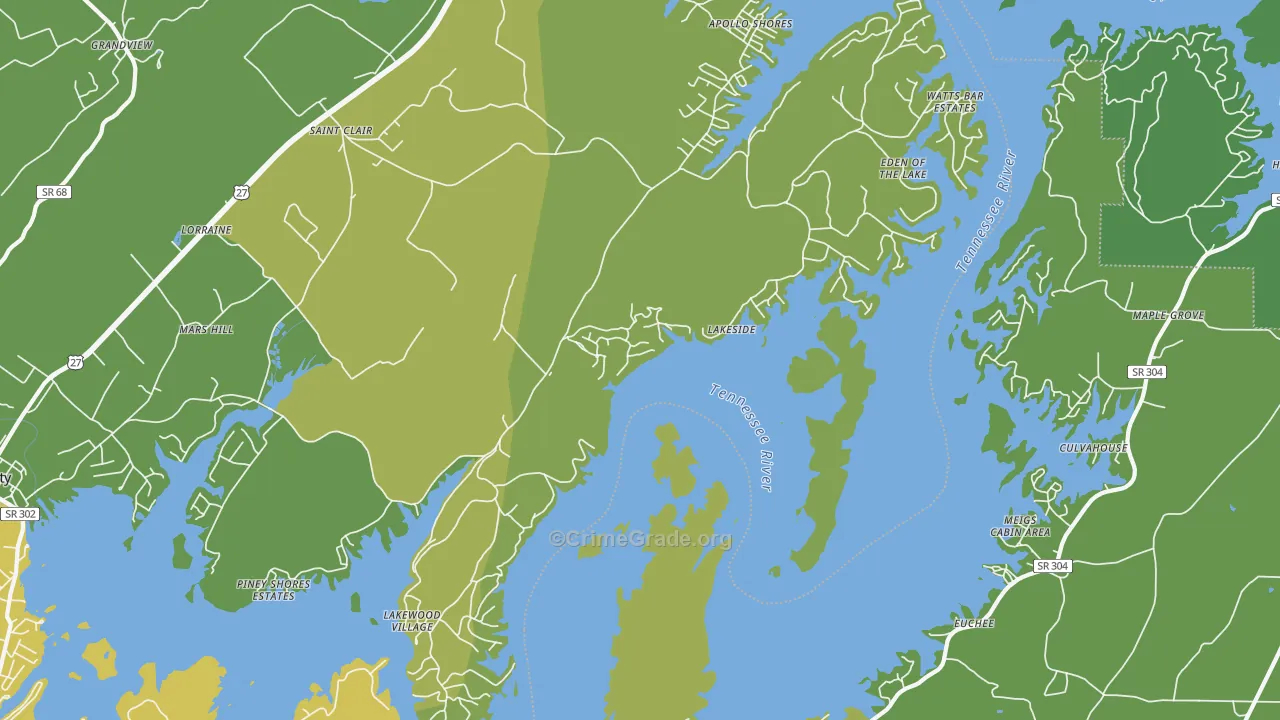 Watts Bar Estates, TN Map of Vehicle Theft Rates