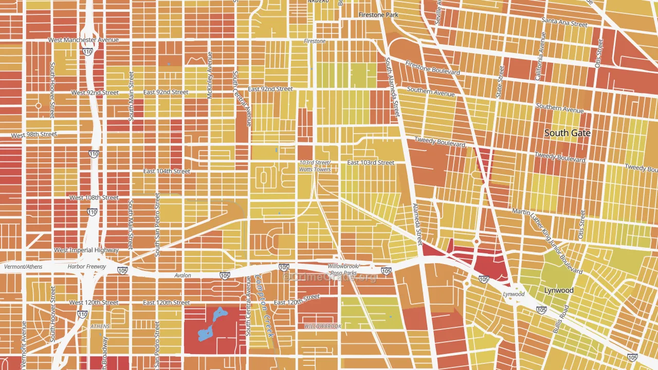 Watts, Los Angeles, CA Map of Vehicle Theft Rates