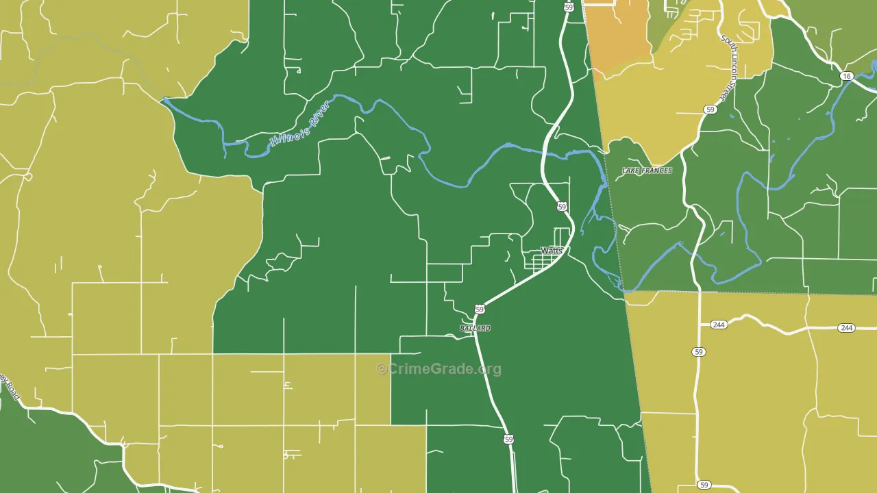 Watts, OK Map of Vehicle Theft Rates