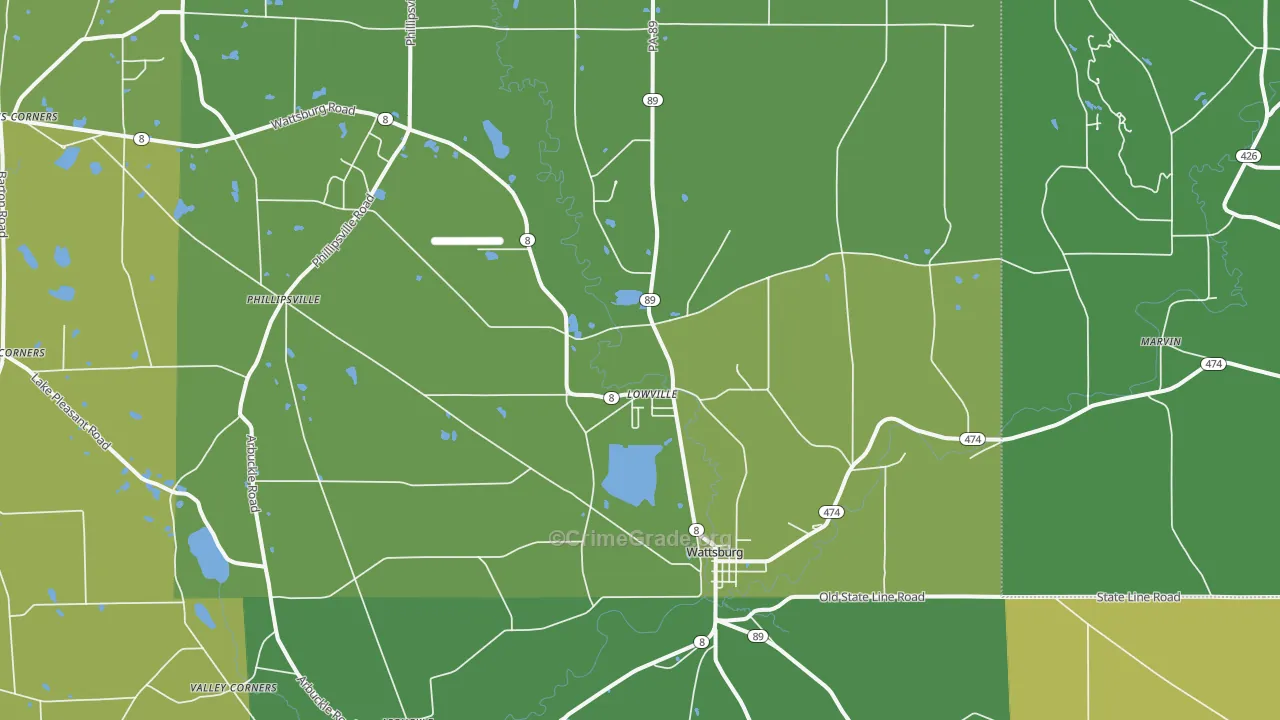 Wattsburg, PA Map of Vehicle Theft Rates
