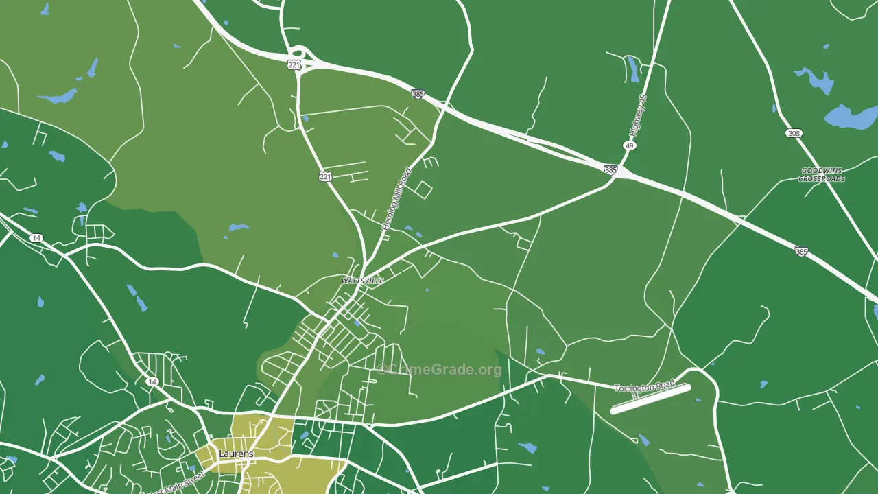 Wattsville, SC Map of Vehicle Theft Rates