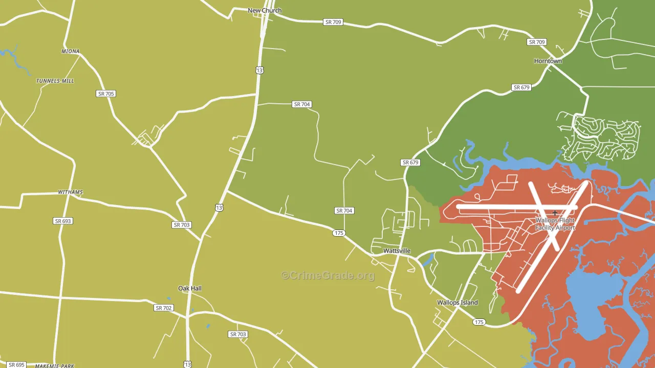Wattsville, VA Map of Vehicle Theft Rates