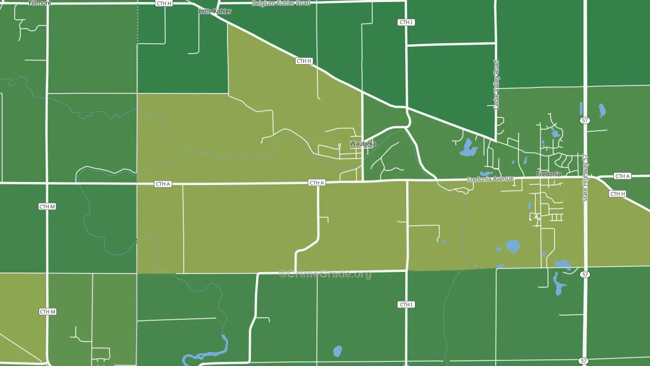 Waubeka, WI Map of Vehicle Theft Rates