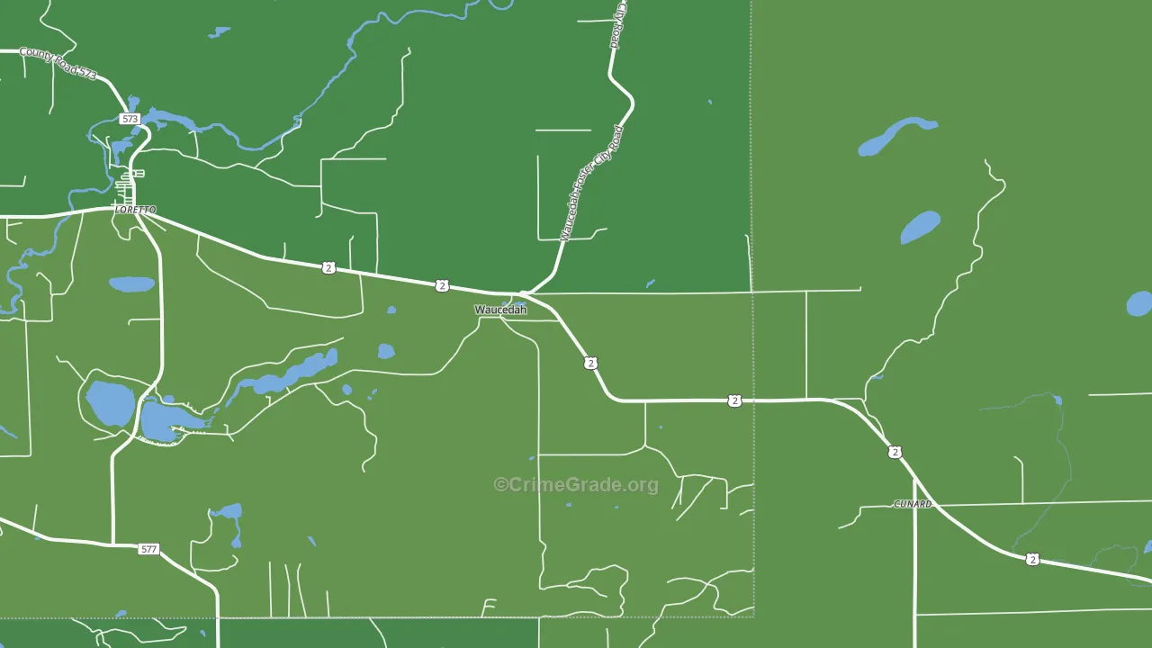 Waucedah, MI Map of Vehicle Theft Rates
