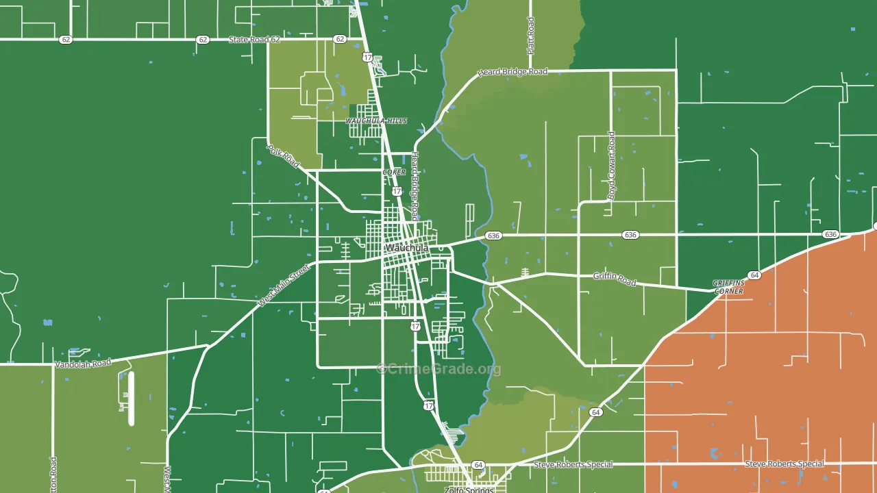 Wauchula, FL Map of Vehicle Theft Rates
