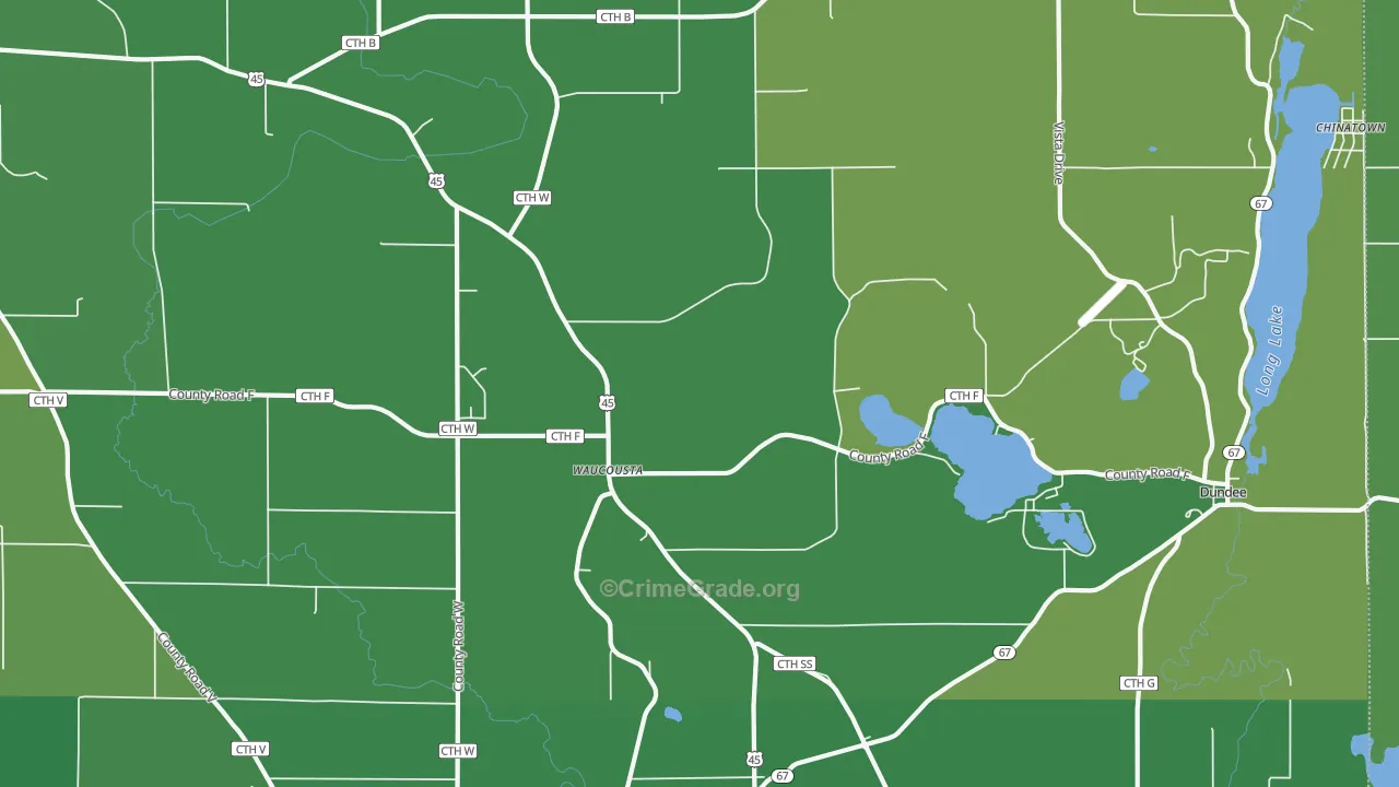 Waucousta, WI Map of Vehicle Theft Rates