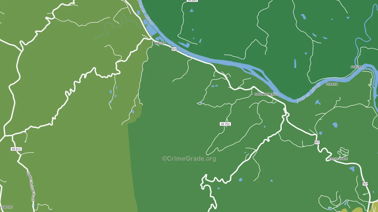 Waugh, VA Map of Vehicle Theft Rates