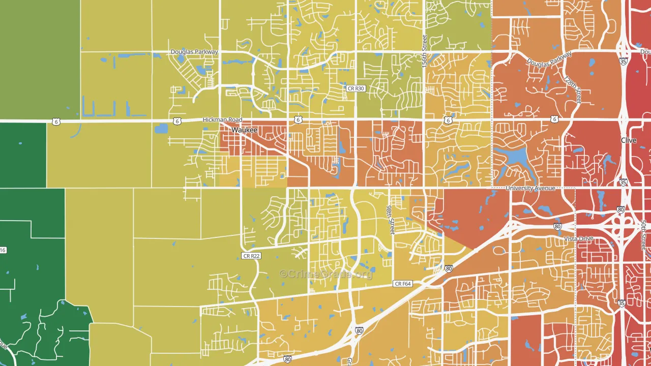Waukee, IA Map of Vehicle Theft Rates