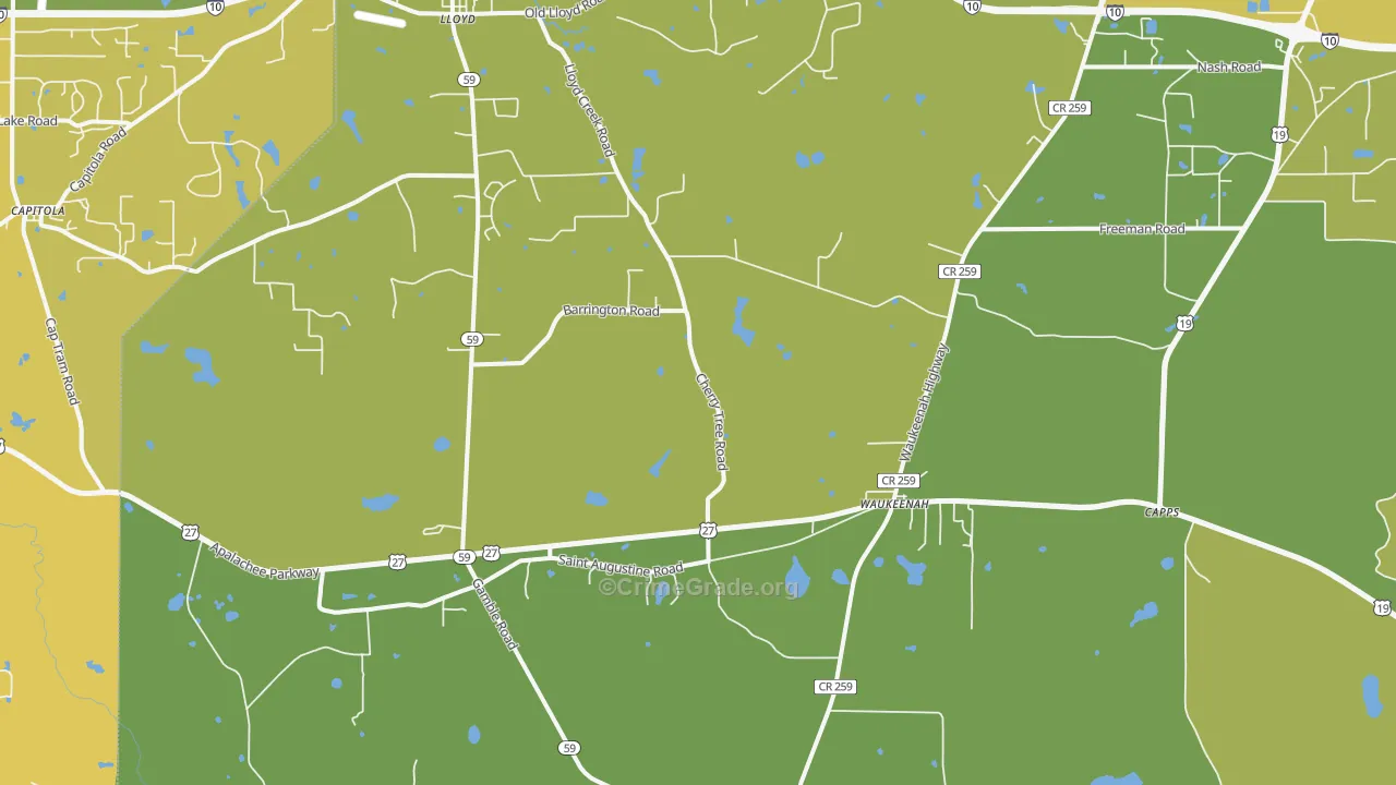Waukeenah, FL Map of Vehicle Theft Rates