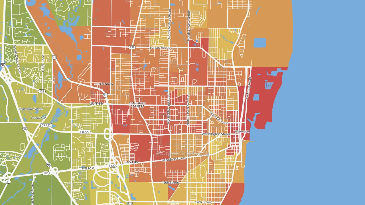 Waukegan, IL Map of Vehicle Theft Rates