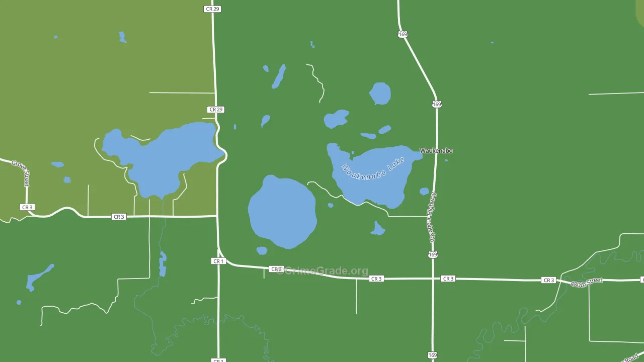 Waukenabo, MN Map of Vehicle Theft Rates