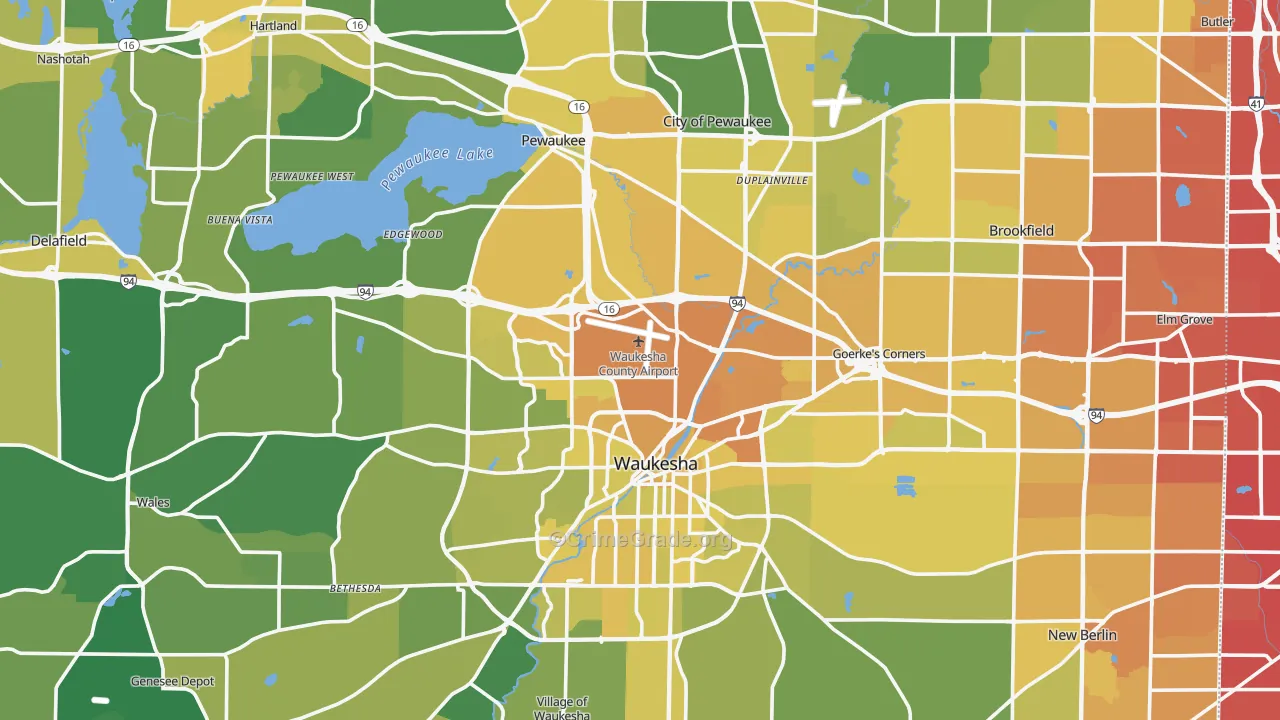 Waukesha County, WI Map of Vehicle Theft Rates