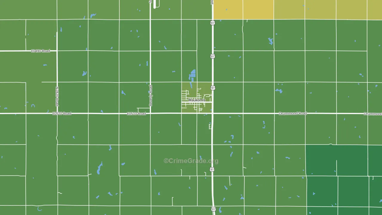 Waukomis, OK Map of Vehicle Theft Rates