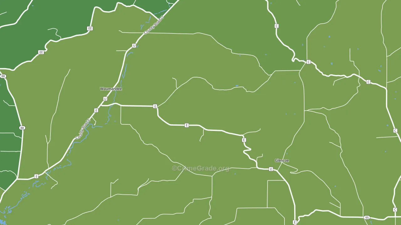 Waumandee, WI Map of Vehicle Theft Rates