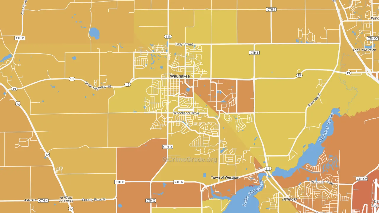Waunakee, WI Map of Vehicle Theft Rates