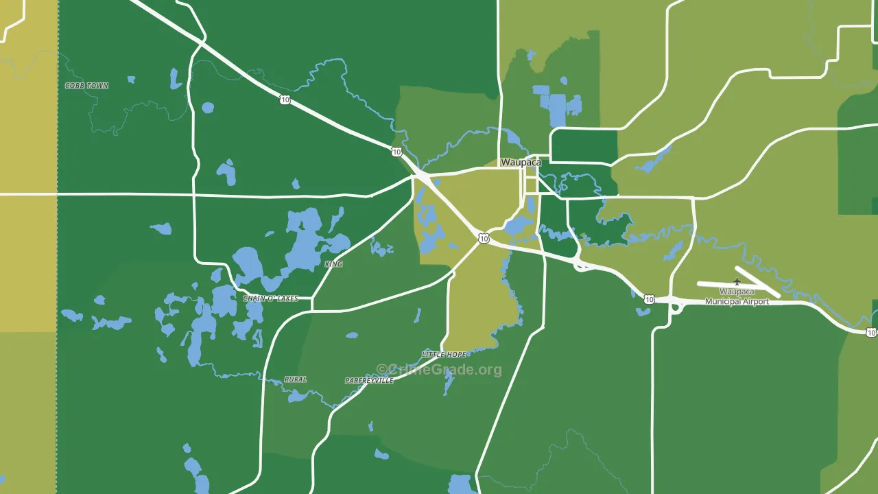 Waupaca, WI Map of Vehicle Theft Rates
