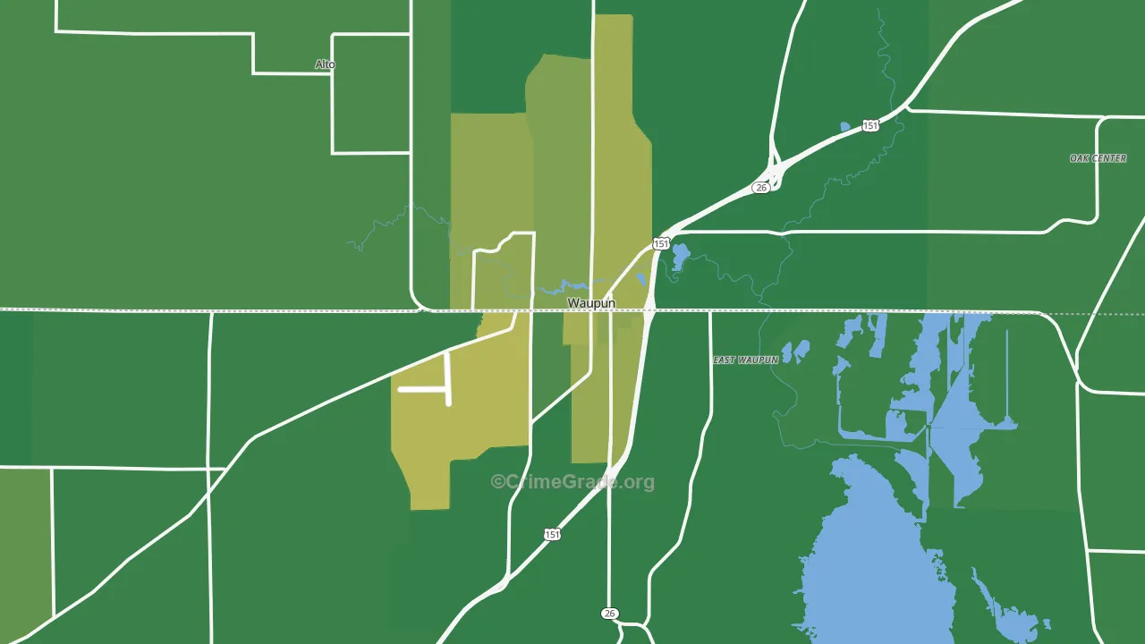 Waupun, WI Map of Vehicle Theft Rates