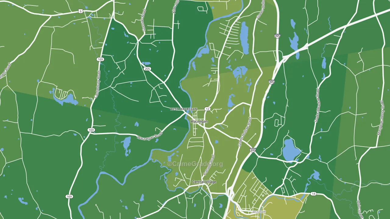 Wauregan, CT Map of Vehicle Theft Rates