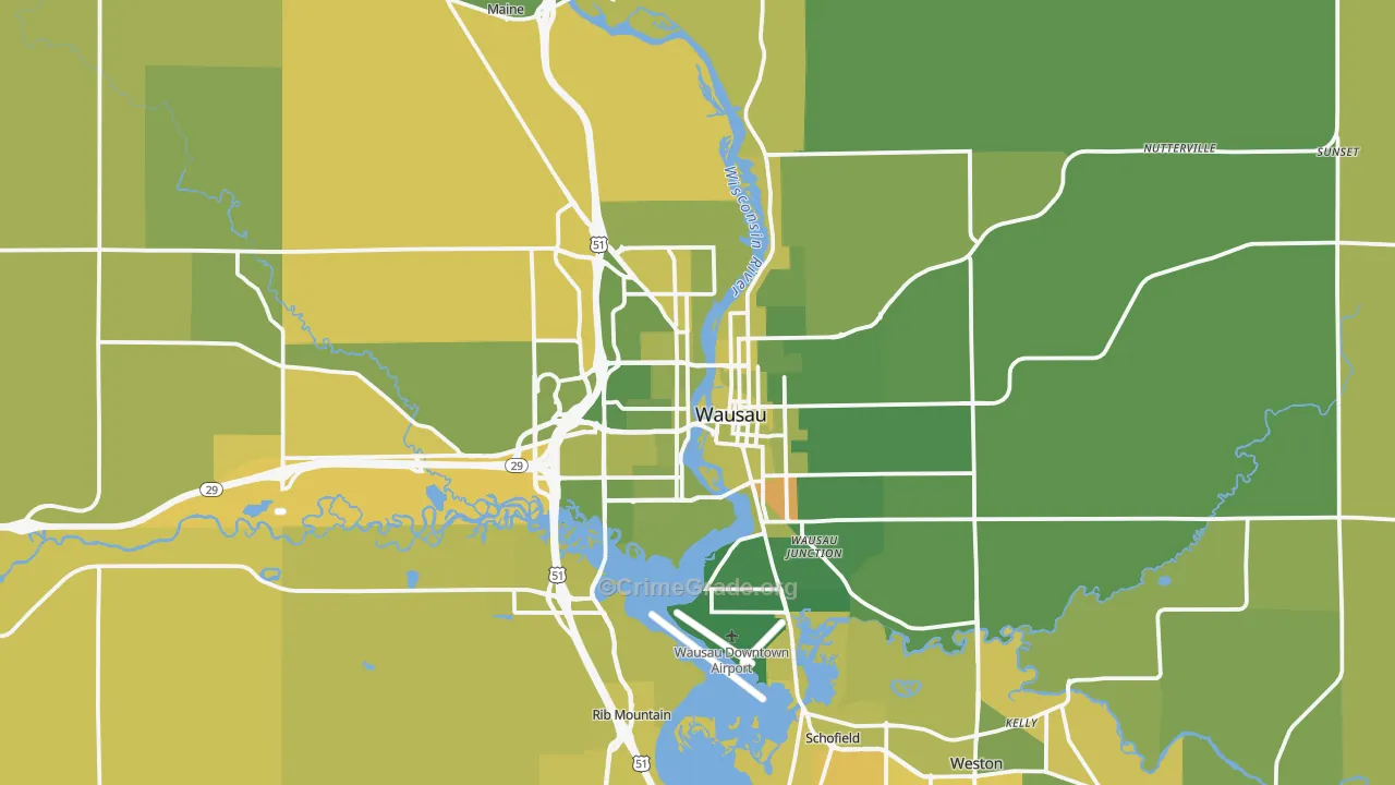 Wausau, WI Map of Vehicle Theft Rates