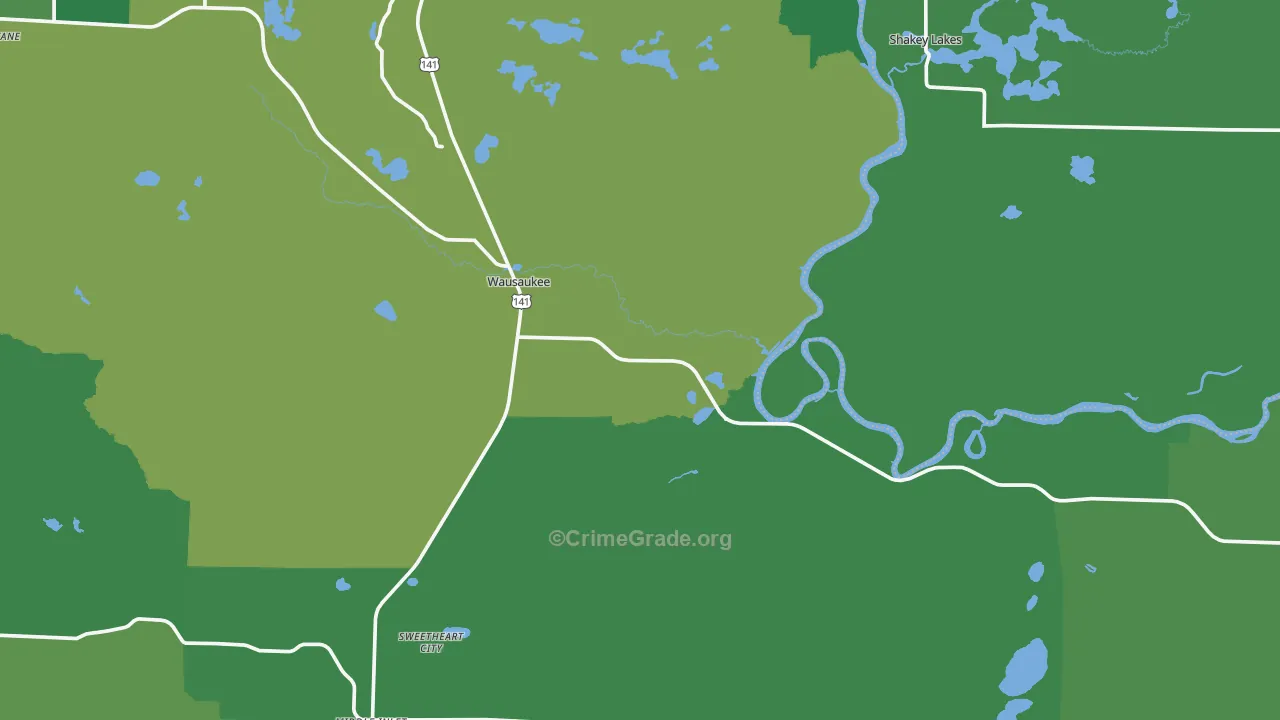 Wausaukee, WI Map of Vehicle Theft Rates