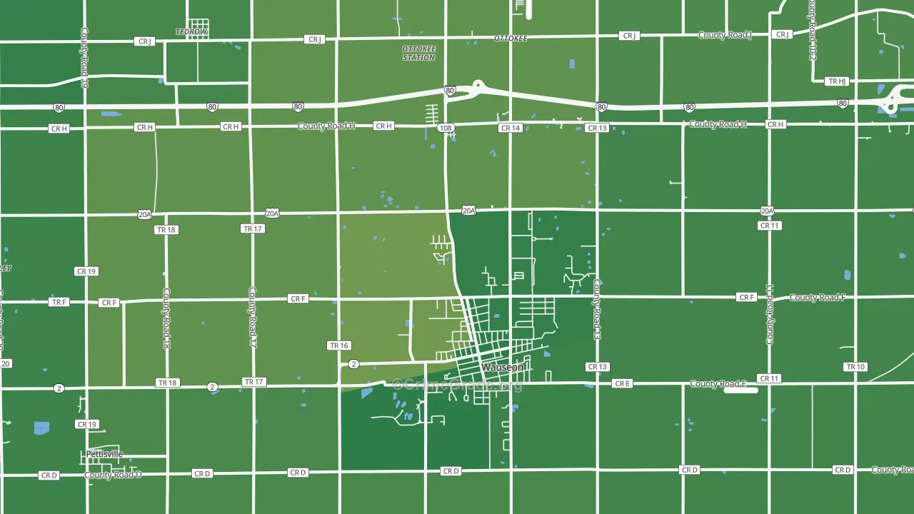 Wauseon, OH Map of Vehicle Theft Rates