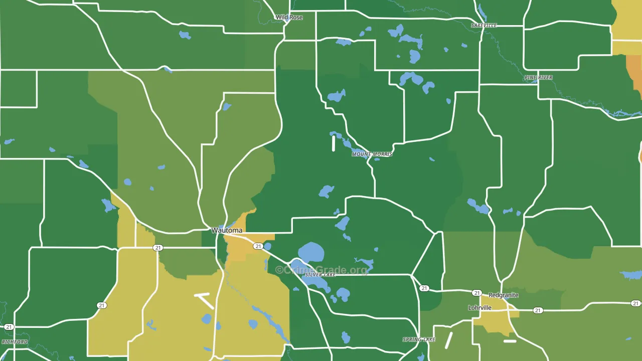 Waushara County, WI Map of Vehicle Theft Rates