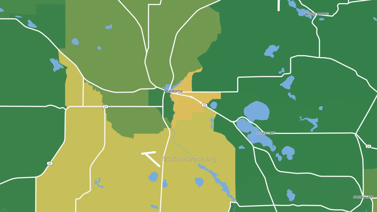 Wautoma, WI Map of Vehicle Theft Rates