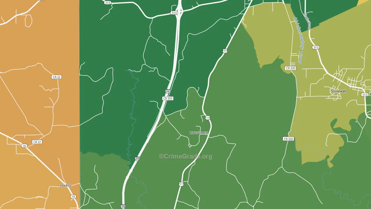 Wautubbee, MS Map of Vehicle Theft Rates