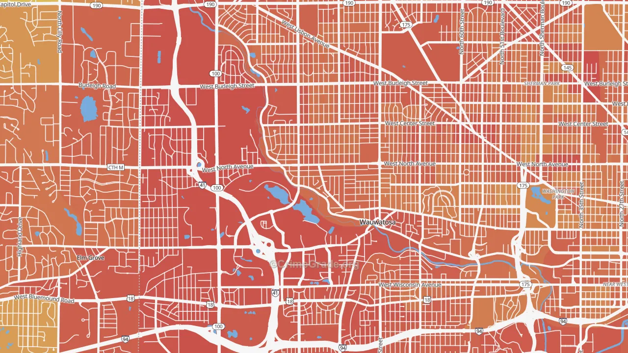 Wauwatosa, WI Map of Vehicle Theft Rates