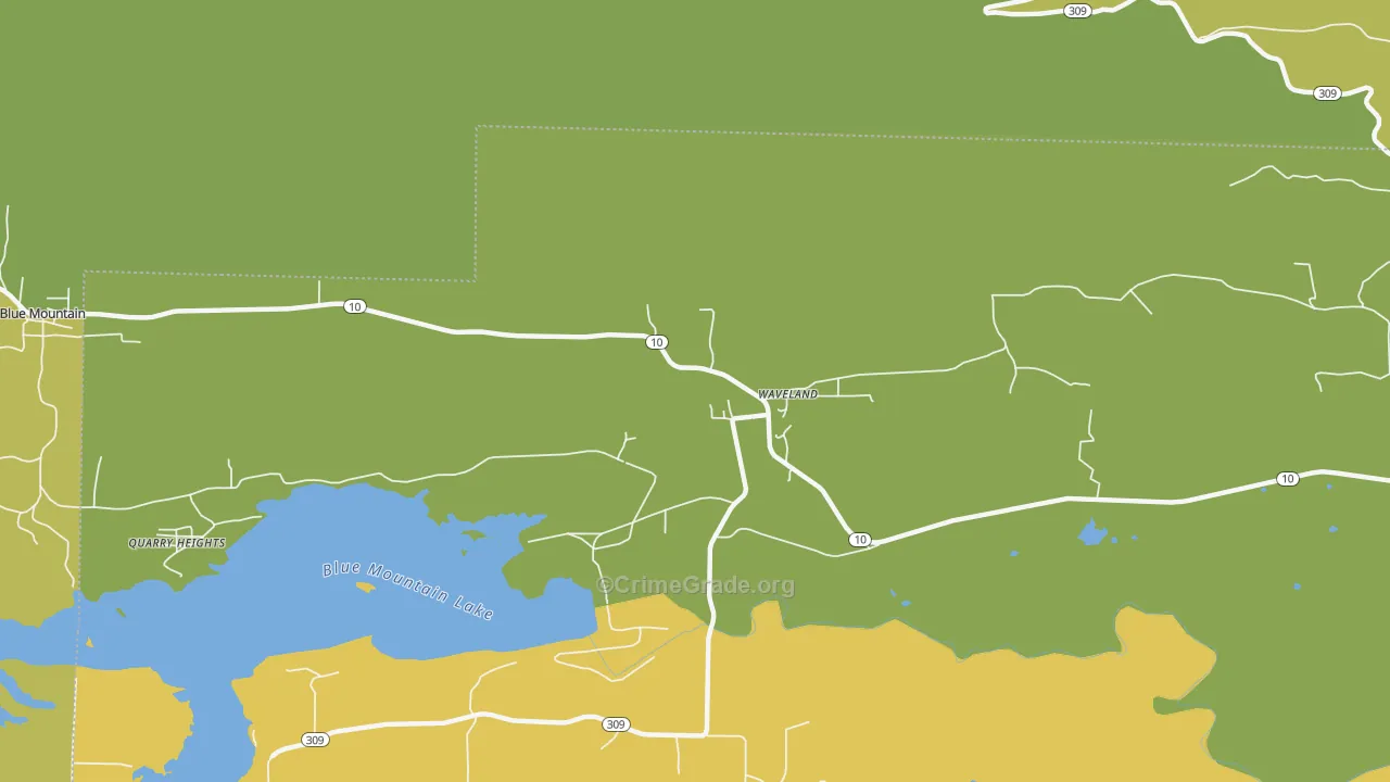 Waveland, AR Map of Vehicle Theft Rates