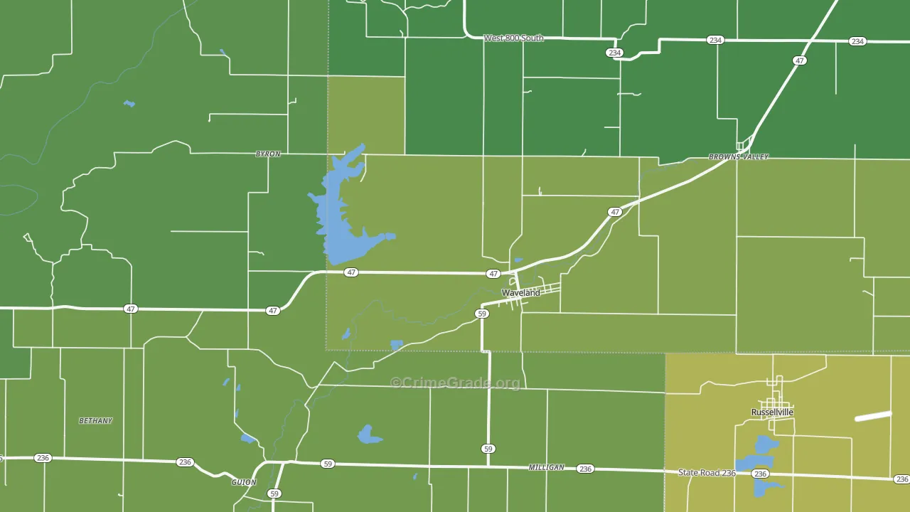 Waveland, IN Map of Vehicle Theft Rates
