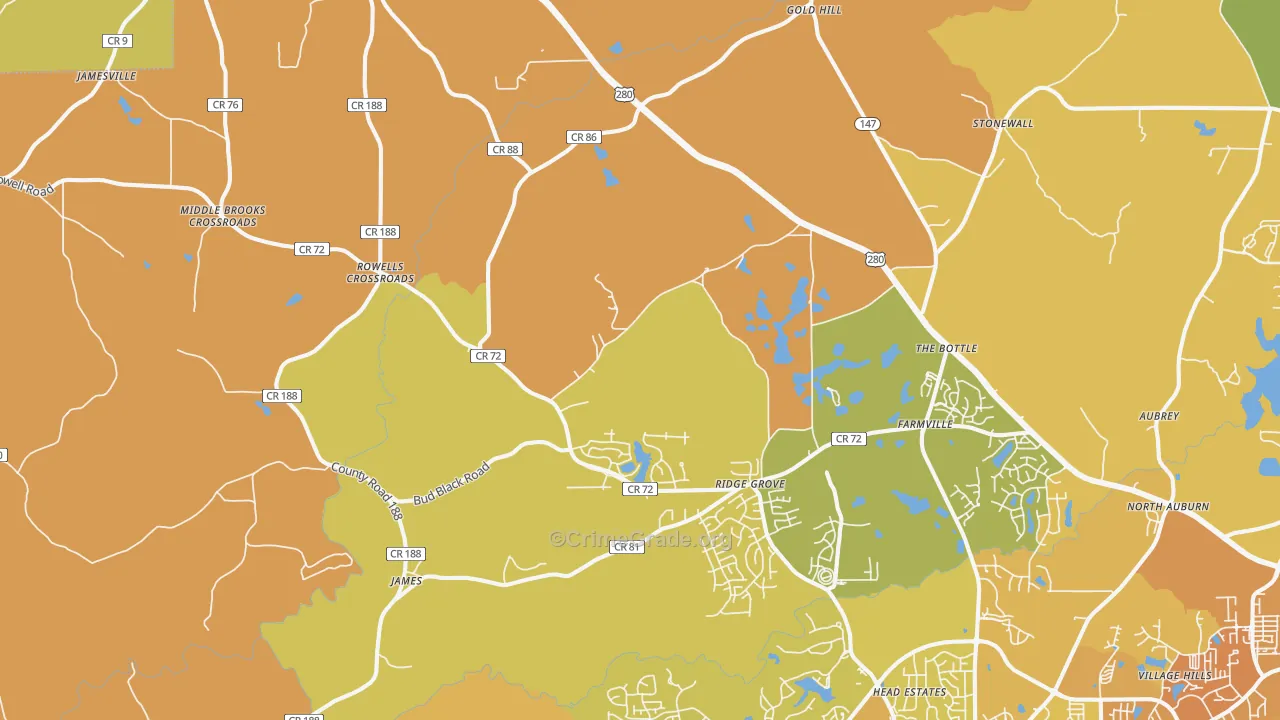 Waverly, AL Map of Vehicle Theft Rates