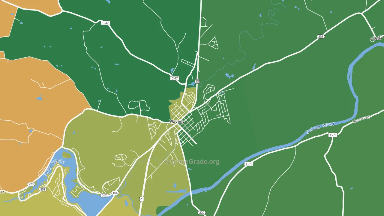 Waverly City, OH Map of Vehicle Theft Rates