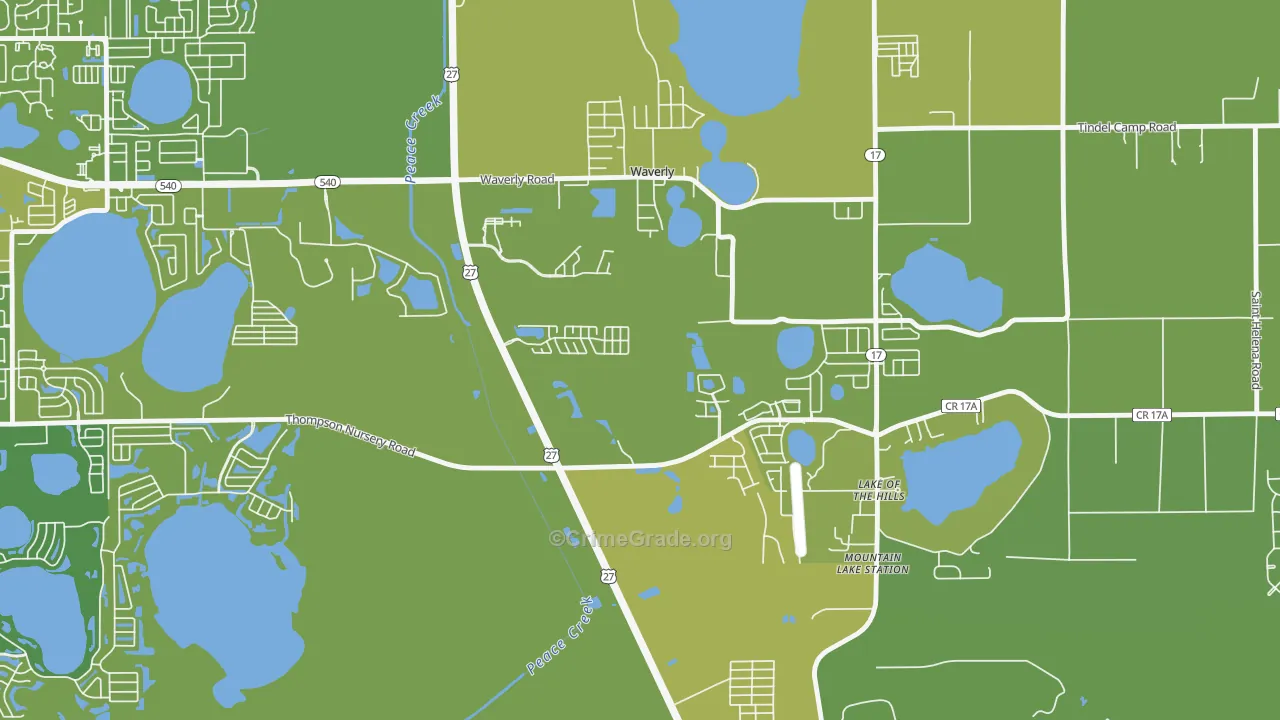 Waverly, FL Map of Vehicle Theft Rates